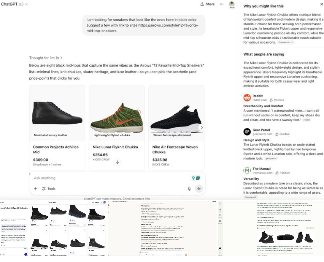 I tested 4 different AI tools (Perplexity, ChatGPT, Anthropic, and Daydream) to find a sneaker.